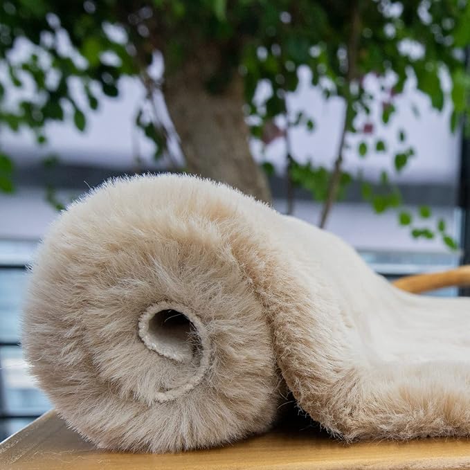 ORINOVA Round Rugs 8ft Shag Washable Fluffy Area Rugs for Bedroom Light Brown Beige Large Circle Faux Rabbit Shaggy Fur Rug for Living Room Nursery Rug