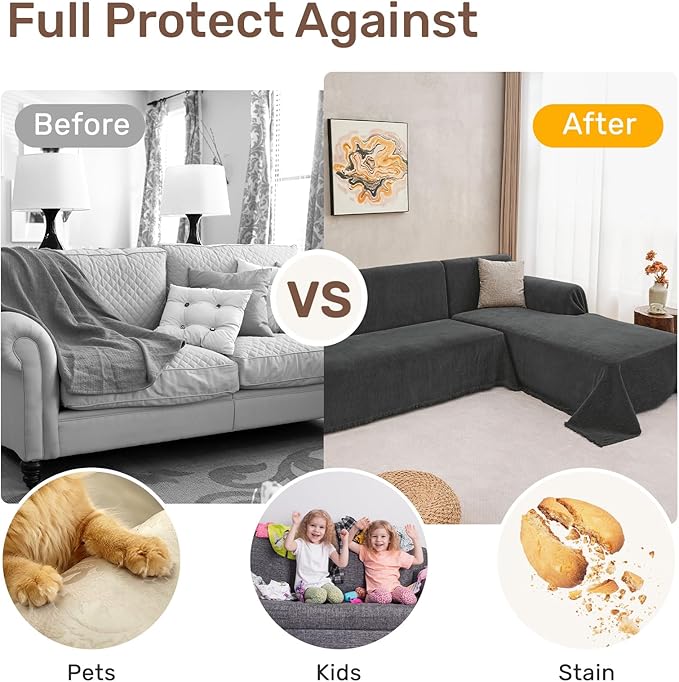 Sectional Couch Covers, 2 Pieces Washable L Shaped Couch Covers Sofa Blanket for Dogs Pet Friendly Sectional Sofa Slipcovers Furniture Covers,71"x118"+91"x134",(XXX-Large,Charcoal Gray)