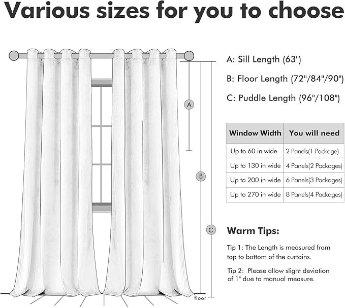 MIULEE Elegant Velvet Curtains Pure White Grommet Curtains Thermal Insulated Soundproof Room Darkening Blackout Curtains/Drapes for Girls & Ladys Living Room/Bedroom Decor 52 x 96 Inch 2 Panels