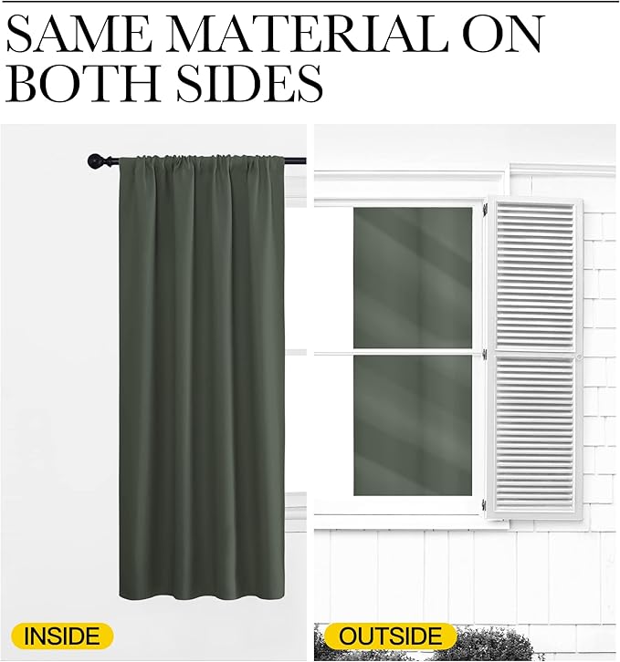 NICETOWN Bedroom Curtains Blackout Draperies - All Season Thermal Insulated Solid Rod Pocket Top Blackout Curtains/Drapes for Kid's Room (Dark Mallard, 1 Pair, 34 x 45 Inch)