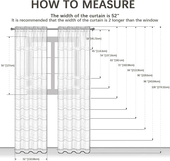 SpaceDresser Black Sheer Curtains 4 Panels Rod Pocket Semi-Sheer Curtain 45 Inches Long Light Filtering Voile Window Drapes for Bedroom Living Room Kitchen, Each 52W x 45L