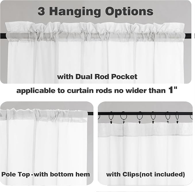Chyhomenyc White Sheer Curtains 90 Inches Long 2 Panels, Light Filtering White Curtains for Living Room, Soft Gentle Voile Rod Pocket Bedroom Window Drapes, 59Wx90L Inch, 2PCS
