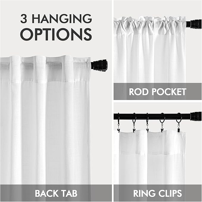 MIULEE White Linen Curtains 86 Inch Long 2 Panels for Bedroom Living Room, Soft Thick Linen Textured Back Tab Window Drapes Semi Sheer Light Filtering Rod Pocket Modern Farmhouse Decor