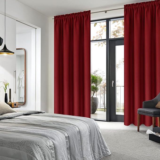 DWCN Burgundy Room Darkening Blackout Curtains - Thermal Insulated Privacy Energy Saving Window Curtain Drapes 38 x 72 inch Length, Set of 2 Bedroom Living Room Curtains