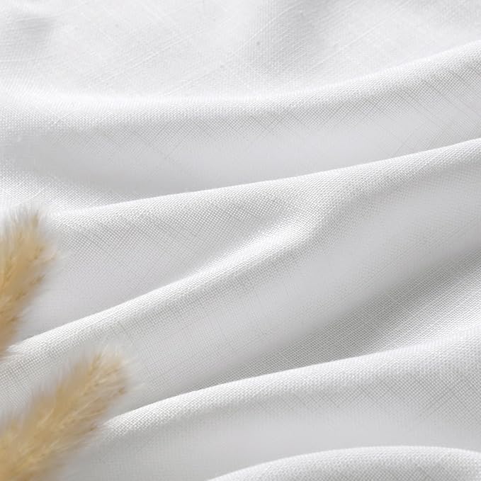 White Linen Curtains 100 inches Long for Bedroom Back Tab Light Filtering Privacy Sheer White Curtains Modern Farmhouse Coastal Decor Off White Cotton Textured Curtain for Living Room 2 Panel Set