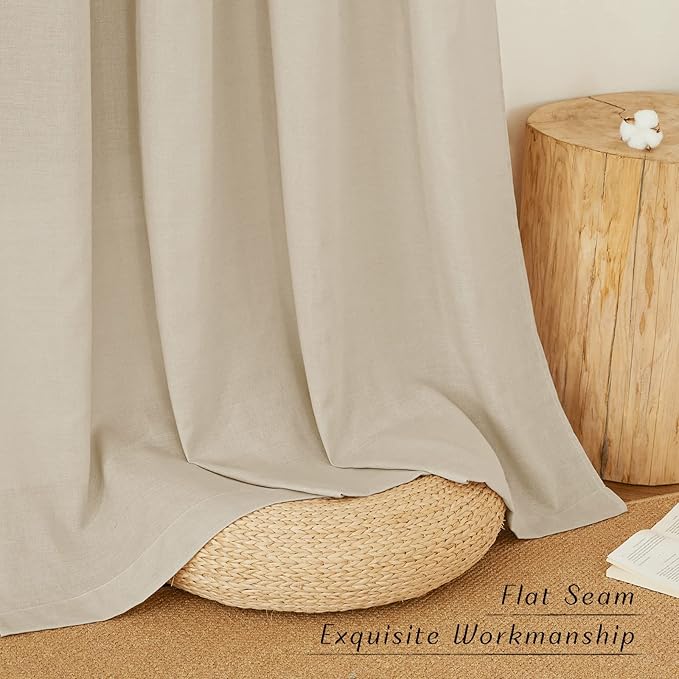 NICETOWN Thick Linen Blend Curtains Flax Textured for Bedroom, Rustic Grommet Semi Sheer Privacy Added Window Curtains & Drapes Light Filtering for Nursery, Angora, W42 x L63, Set of 2