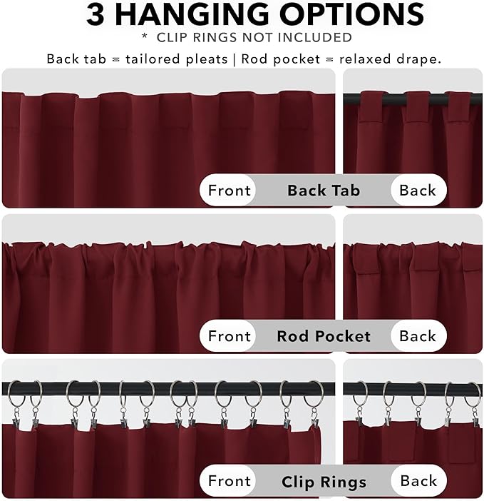 Deconovo Rod Pocket and Back Tab Blackout Curtains for Living Room Thermal Insulated Room Darkening Curtains 42Wx95L Inch Burgundy Red 2 Panels
