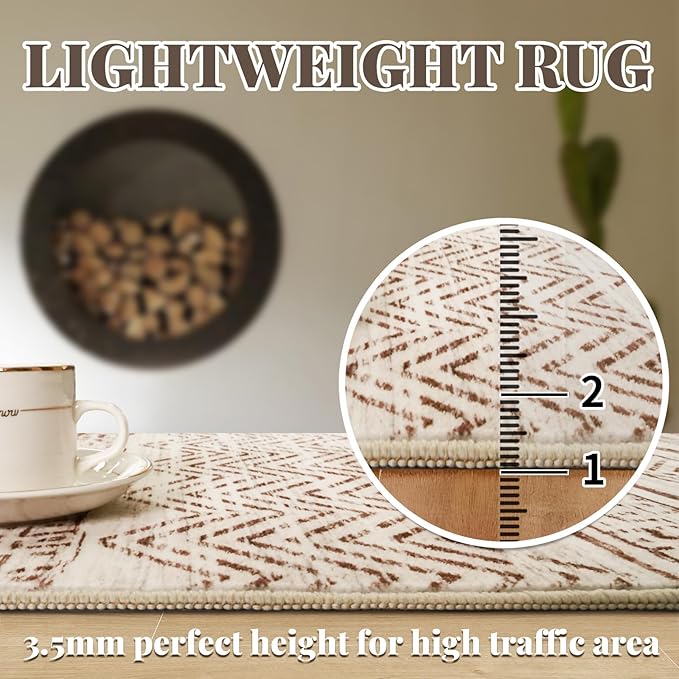 3x6 Washable Hallway Runner Rug - Moroccan Non-Slip Long Runners for Entryway Soft Modern Geometric Low-Pile Rugs for Kitchen Waterproof Neutral Carpet for Bedroom Bathroom Laundry 3x6 Beige