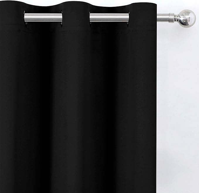 LEMOMO Black Blackout Curtains 34 x 63 Inch Length/Set of 2 Curtain Panels/Thermal Insulated Room Darkening Blackout Curtains for Bedroom