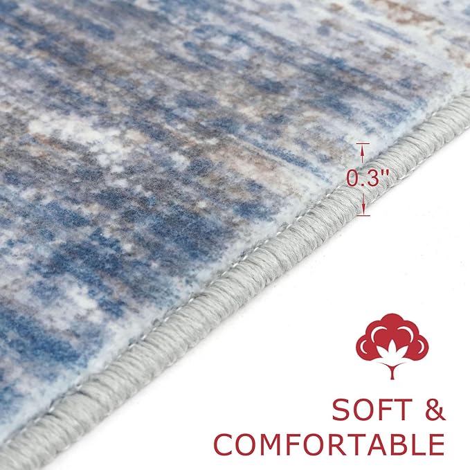KOZYFLY Modern Abstract Washable Rug Runner 2.6x18 Hallway Rug Runner Non-Slip Soft Kitchen Runner Rugs, Blue Rust Striped Carpet for Entryway Bathroom Laundry Room Foyer