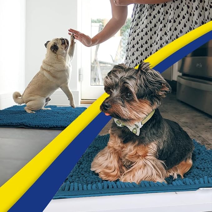 Muddy Mat® | Super Absorbent Door Mat Indoor, Microfiber Quick Dry Chenille Entryway Rug, Non-Slip Front Door Mat, Indoor Mats for Entryway, Machine Washable Pet Rug, Atlantic Blue 24"x96"