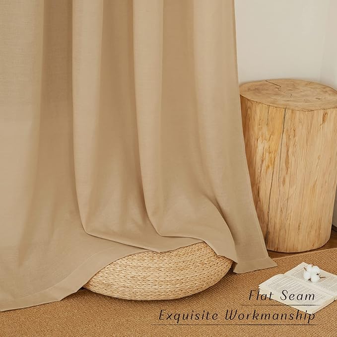 NICETOWN Rustic Linen 132 inch Long Curtains for Living Room, Grommet Privacy Added Thick Linen Weave with Light Filter Window Curtains & Drapes for Bedroom, Burlap, W55 x L132, 2 Panels