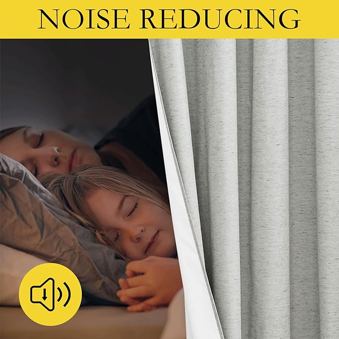 NICETOWN Grey 100% Blackout Curtain Panels, Set of 2, 34" Wide by 48" Long, Thermal Insulated White Thermal Insulated Liner Drapes for Nursery, Noise Reducing and Heat Blocking Drapes for Windows