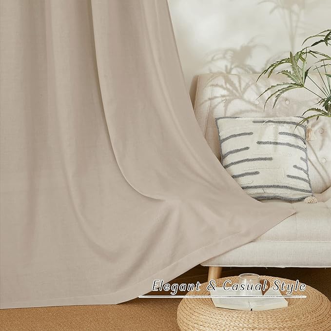 NICETOWN Thick Linen Blend 108 inches Long Curtains, Grommet Bedroom Window Treatments Privacy with Light Penetration Natural Linen Burlap for Living Room, Taupe, W55 x L108, 2 Panels
