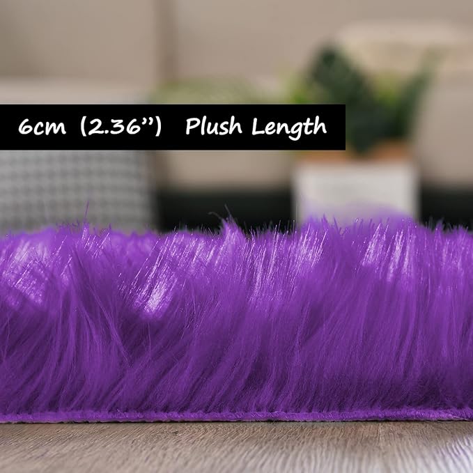 Goolela Fluffy Rug Runners 2x6 Purple Faux Sheepskin Fur Rug Washable Fuzzy Shag Rug for Living Room Bedroom Chair Couch Cover Rectangle
