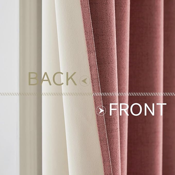 MIULEE 100% Blackout Linen Textured Curtains for Bedroom Solid Thermal Insulated Dusty Rose Grommet Room Darkening Curtains & Drapes Luxury Decor for Living Room Nursery 52 x 84 Inch (2 Panels)