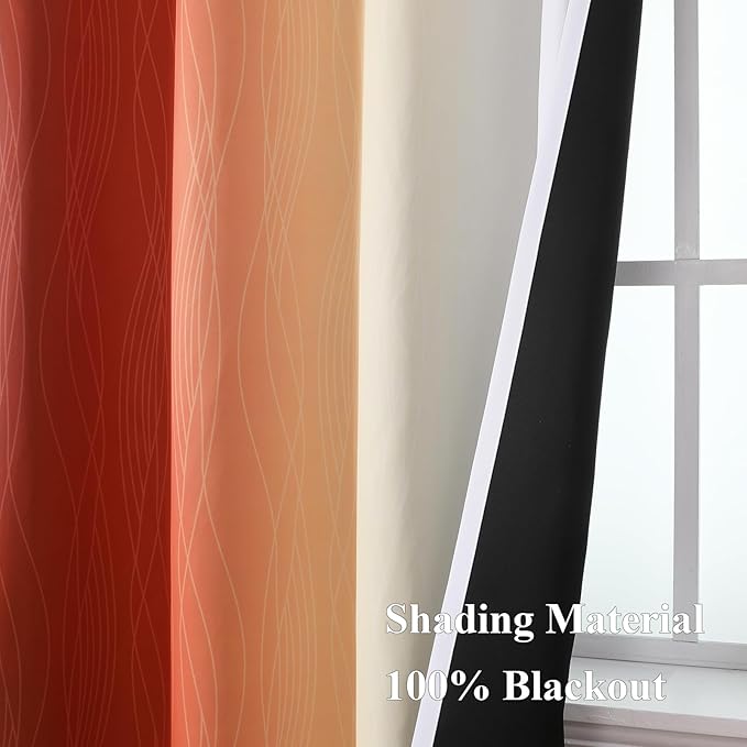 Estelar Textiler Burnt Orange & Greyish White Ombre Blackout Curtains 96 Inch Length 2 Panels, Light Blocking Thermal Insulated Room Darkening Window Drapes for Bedroom/Living Room, 52x96 Inch