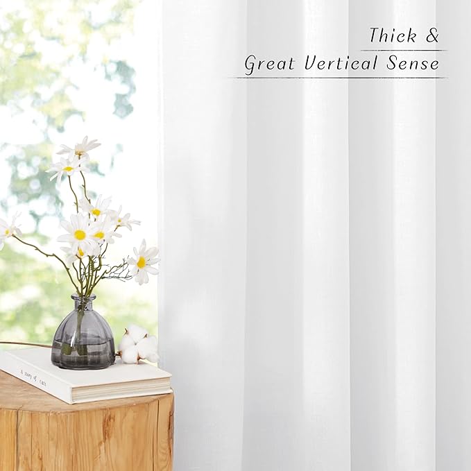 NICETOWN Thick Linen White Curtains 72 inches Long for Doorway, Grommet Vertical Drapes Privacy Added with Light Through Window Treatments for Bedroom, W55 x L72, 2 Pieces