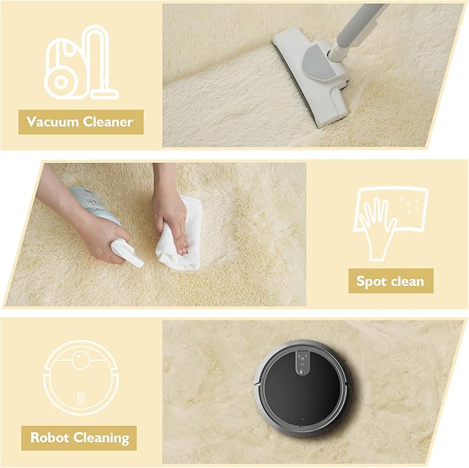 6x9 Fluffy Area Rug for Living Room,Shag Area Rugs for Bedroom,Ivory Soft Fuzzy Rug Non-Shedding Indoor Plush Carpet for Kids Bedroom Nursery Dorm Home Decor