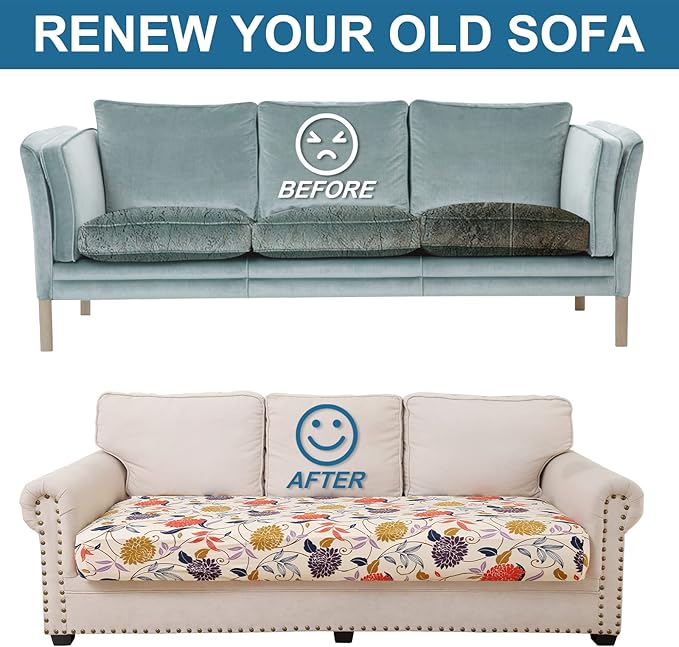 Smiry Printed Couch Cushion Covers, Stretch Soft Couch Covers for Sofa, Washable Non-Slip Sofa Slipcover Furniture Protector for Indoor and Outdoor (3 Pack, Orange)
