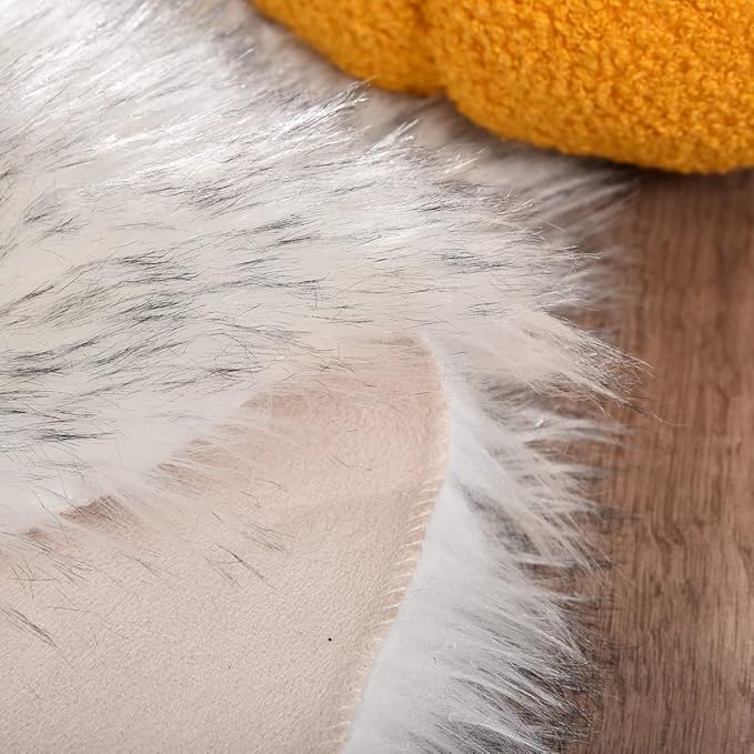 ORINOVA White and Grey Ultra Soft Faux Fur Shaggy Runner Rug 2x6 for Nursery Teen Room Dormitory Living Room Washable Furry Area Rug Décor