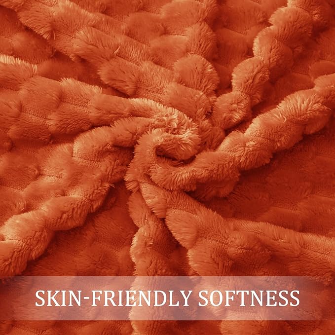 Exclusivo Mezcla Fleece Queen Blanket for Bed, Extra Large Fuzzy Burnt Orange Bed Blankets, Soft Cozy Plush Sofa Throws for All Seasons, 90x90 Inches