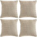 Fancy Homi 4 Packs Taupe Decorative Throw Pillow Covers 24x24 Inch for Living Room Couch Bed, Rustic Modern Farmhouse Boho Home Decor, Soft Plush Corduroy Cute Square Accent Cushion Case 60x60 cm
