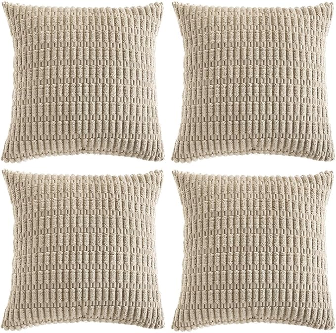 Fancy Homi 4 Packs Taupe Decorative Throw Pillow Covers 26x26 Inch for Living Room Couch Bed, Rustic Modern Farmhouse Boho Home Decor, Soft Plush Corduroy Cute Square Accent Cushion Case 60x60 cm