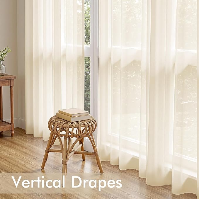 MIULEE Butter Cream Sheer Curtains 90 Inches Long, 4 Panels Set, Rod Pocket Voile Drapes Light Filtering and Semi Transparent, Elegant Window Treatments for Bedroom Living Room,54 x 90 Inches
