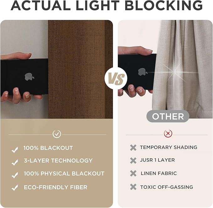 Joydeco Linen Blackout Curtains for Bedroom - 100% Light Blocking 1 Panels, Cappuccino Drapes 100" W x 108" L, Thermal Insulated Room Darkening Curtains for Living Room, Rod Pocket & Back Tabs