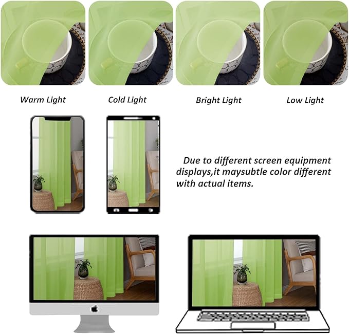 Chyhomenyc Extra Long Sheer Curtains 120 Inches Long 2 Panels Set, Light Filtering Voile Curtain Drapes for Floor to Ceiling Window Patio Sliding Door, 10FT, Lime