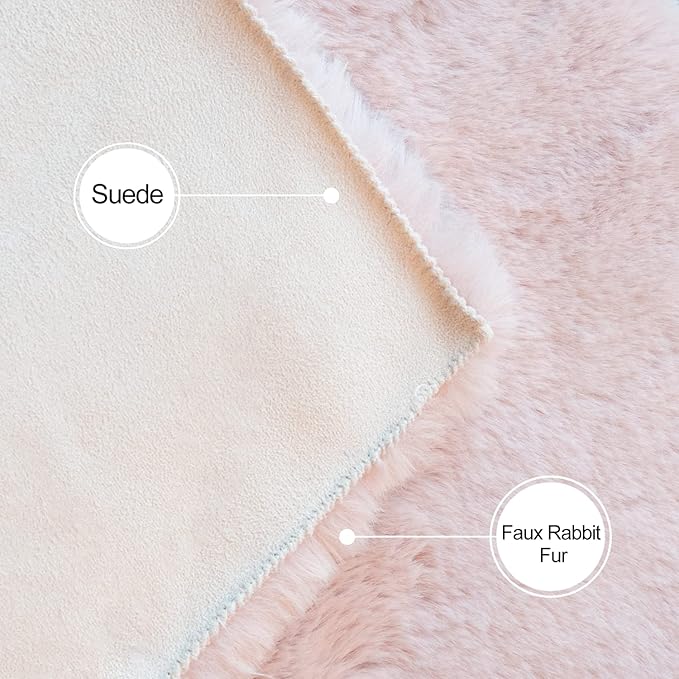 ORINOVA Fluffy Pink Washable Runner Rugs for Bedroom Fuzzy Faux Rabbit Shag Fur Rug for Living Room Furry Runner Rugs for Hallway 2x8 Nursery Rug