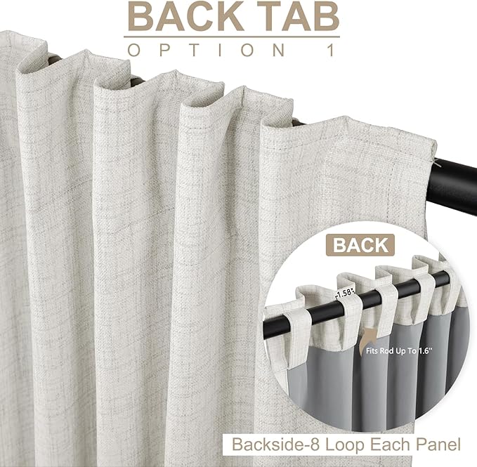100% Blackout Shield Linen Blackout Curtains for Bedroom 90 Inches Long, Back Tab/Rod Pocket Living Room Drapes, Thermal Insulated Blackout Curtains 1 Panel Set, 100" W x 90" L, Beige