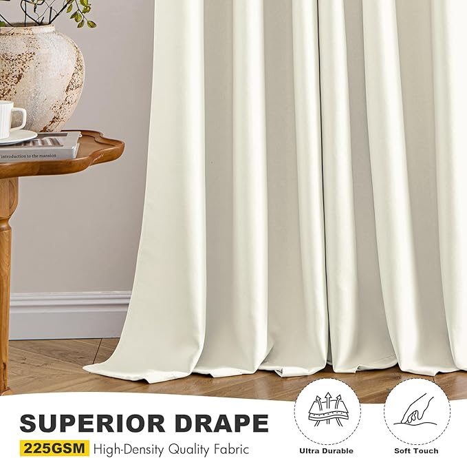 MIULEE Cream Blackout Curtains for Bedroom Living Room 45 Inches Long 2 Panels, Thermal Insulated Room Darkening Drapes Solid Grommet Noise Reduction Light Blocking Window Treatments 40x45 Inch