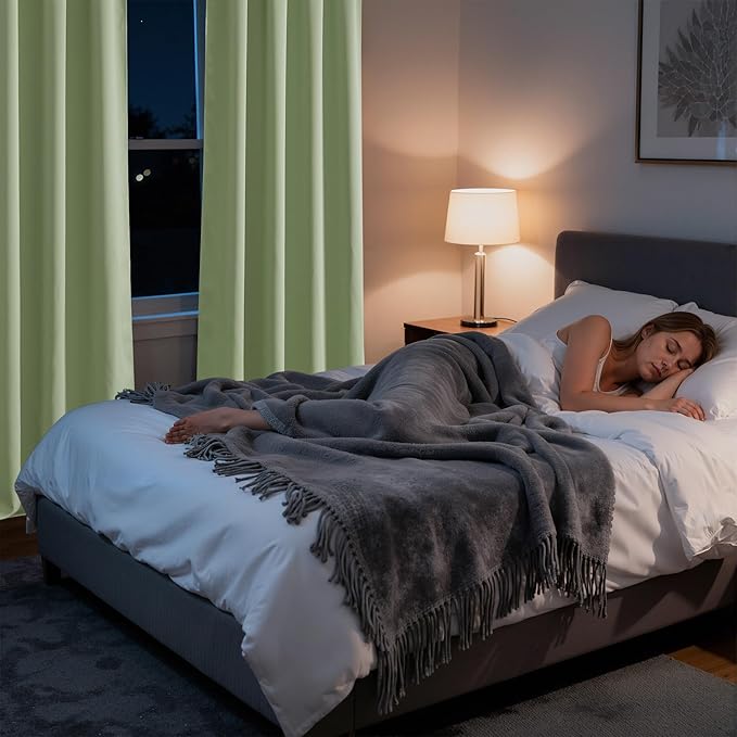 RYB HOME Bedroom Blackout Curtains 72 inches Long, 100% Blackout Thermal Insulated Noise Reducing Curtains for Living Room Nursury, 62 inches Wide by 72 inches Long, Sage Green