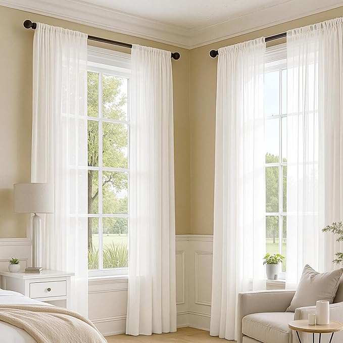 MIULEE Ivory Sheer Curtains 102 Inches Long, 4 Panels Set, Light Filtering Rod Pocket Voile Drapes for Living Room and Bedroom, Airy Soft Fabric Window Treatments, 42 x 102 Inches