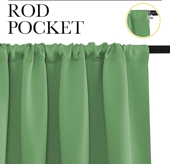 NICETOWN Bedroom Window Curtain Panels, Froest Green, 2 Panels, 62 in x 72 in (W x L), Window Treatment Thermal Insulated Rod Pocket Room Darkening Curtains/Drapes for Patio Door