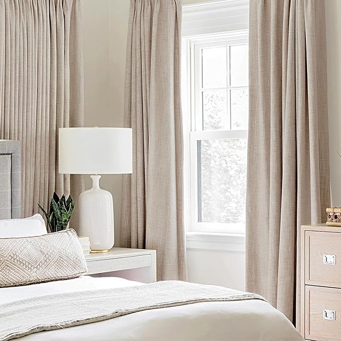 MIULEE 100% Blackout Linen Textured Curtains for Bedroom Solid Thermal Insulated Natural Beige Grommet Room Darkening Curtains & Drapes Luxury Decor for Living Room Nursery 52 x 78 Inch (2 Panels)