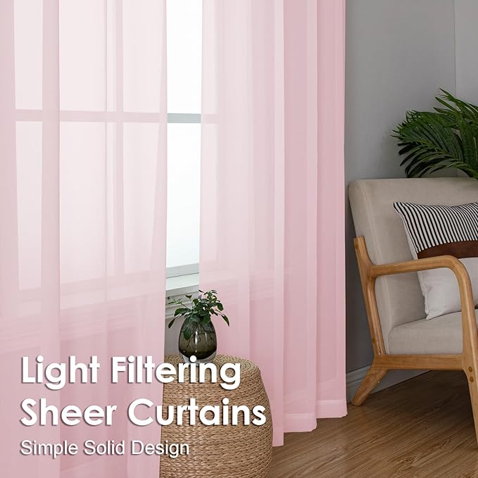 OVZME Blush Pink Sheer Curtains 54 Inches Long 2 Panels - Soft Light Filtering Window Sheer Panels for Living Room/Bedroom, Top Dual Rod Pocket, 1 Pair, Each 42Wx54L Inches