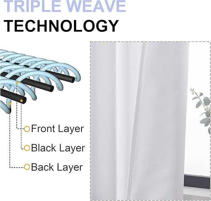 Simplebrand Ava Pure White Curtains for Bedroom 63 Inch Length 2 Panels Set, Light Filtering Window Treatment, Light Filtering Curtain Drapes, Soft Casual Rod Pocket Privacy Curtains, W40 x L63 Inch