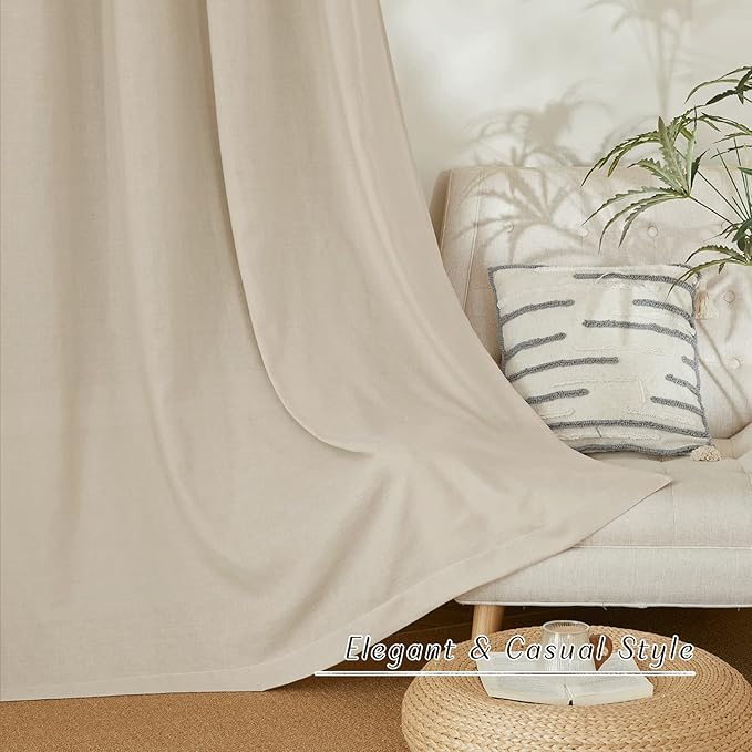 NICETOWN Rustic Linen 102 inch Long Curtains for Living Room, Grommet Privacy Added Thick Linen Weave with Light Filter Window Curtains & Drapes for Bedroom, Angora, W55 x L102, 2 Panels