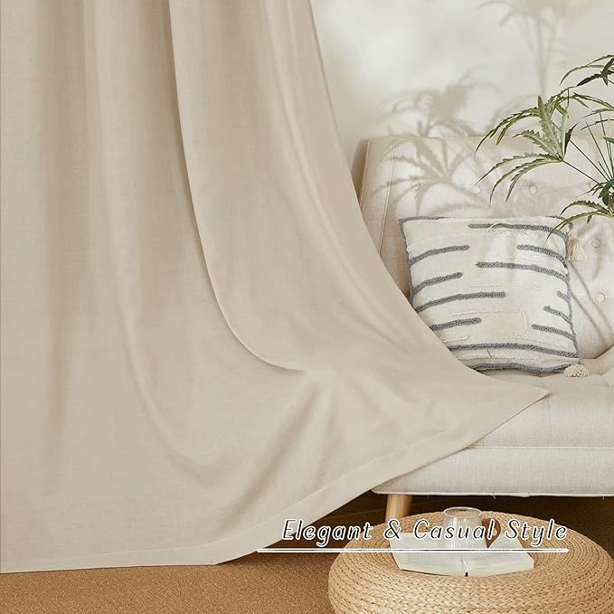 NICETOWN Linen Angora Curtains for Living Room, Grommet Privacy Assured Semi Sheer with Light Filtering Thick Flax Linen Drapes for Bedroom Porch/Patio, W55 x L108, 2 Panels