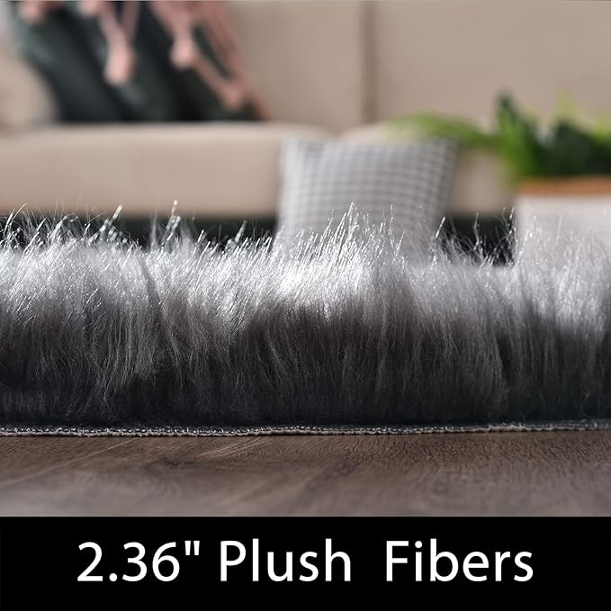 Latepis 5x8 Dark Grey Area Rug for Sofa Floor Bedroom Rugs Living Room Rugs Fluffy Fuzzy Rug for Entertainment Room Luxury Home Decor