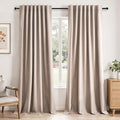 Natural Beige 95 inch bedroom living room curtains 2 Panels 100% Blackout Linen texture Curtain Drapes with Back Tab Rod Pocket Room darkening Thermal Insulated Curtains for Dining Sliding door 52x95