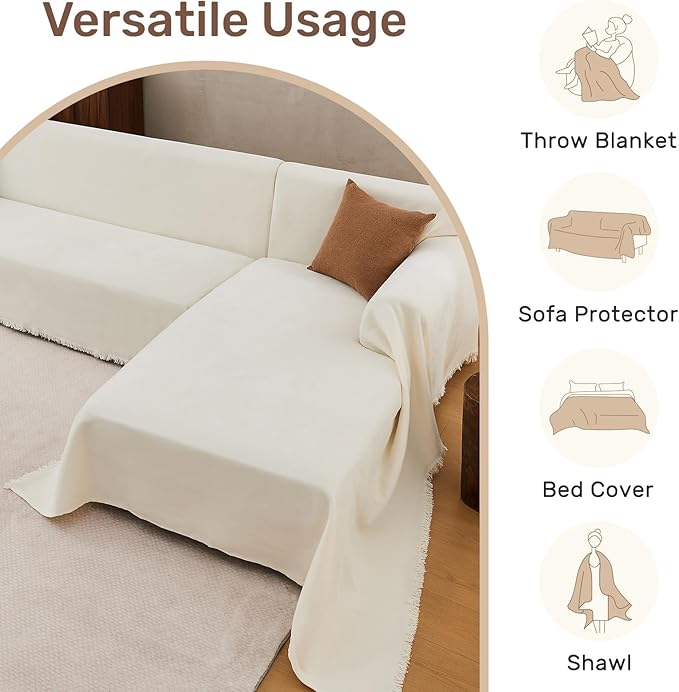 Sectional Couch Covers, 2 Pieces Washable L Shaped Couch Covers Sofa Blanket for Dogs Pet Friendly Sectional Sofa Slipcovers Furniture Covers,71"x118"+91"x134",(XXX-Large,Cream White)