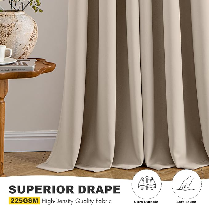 MIULEE Taupe Blackout Curtains for Bedroom Living Room 72 Inches Long 2 Panels, Thermal Insulated Room Darkening Drapes Solid Grommet Noise Reduction Light Blocking Window Treatments 40x72 inch