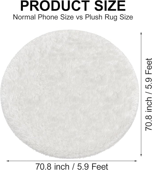 6x6 ft Tie Dye White Round Rug for Bedroom Room Fluffy Circle Rug Furry Carpet Shaggy Circular Fuzzy Washable Non-Slip Large Area Rug Soft Indoor for Living Room Cute Aesthetic Home Decor