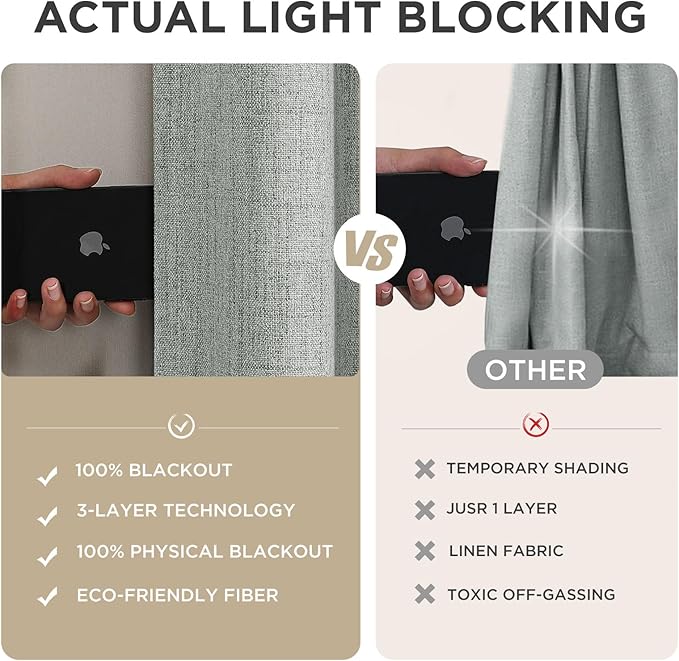 Joydeco Blackout Curtains for Bedroom - 100% Light Blocking 2 Panels Light Grey Drapes 42"W x 108"L, Thermal Insulated Room Darkening Curtains, Linen Textured for Living Room, Rod Pocket & Back Tabs