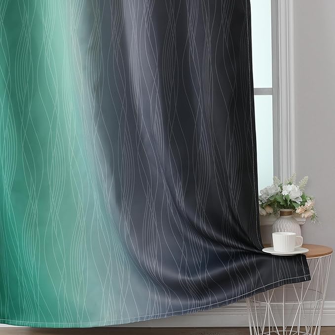 Estelar Textiler Black and Green Ombre Blackout Curtains for Living Room,Energy Efficient Room Darkening Drapes, Grommet Thermal Insulated Window Treatments for Bedroom,52Wx72L,2 Panels