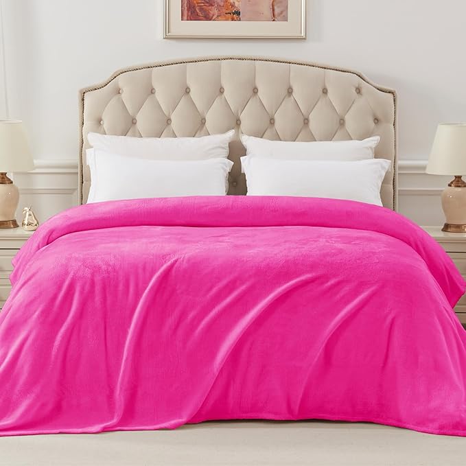 Exclusivo Mezcla Fleece Blanket Twin Size for Bed, Super Soft and Warm, All Season, Cozy, Plush, Lightweight, 90x66 Inches, Hot Pink